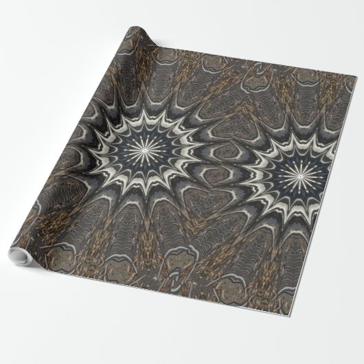 Kaleidoscoop Design Black Grey Blue Art Cadeaupapier (Uitgerold)
