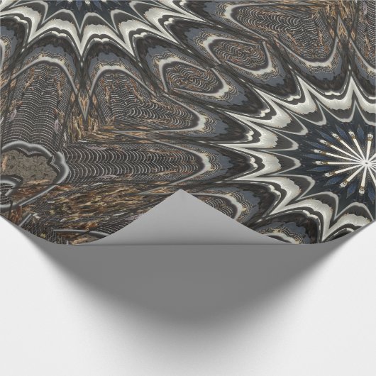Kaleidoscoop Design Black Grey Blue Art Cadeaupapier (Hoek)