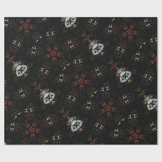Kaleidoscoop Design Black Red Floral Pattern Cadeaupapier (Vlak)