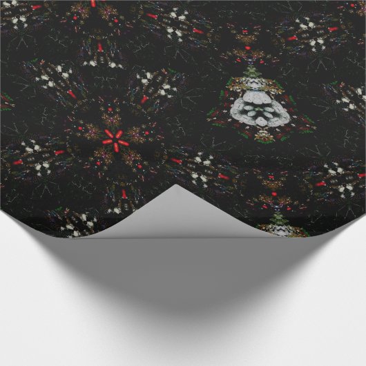 Kaleidoscoop Design Black Red Floral Pattern Cadeaupapier (Hoek)