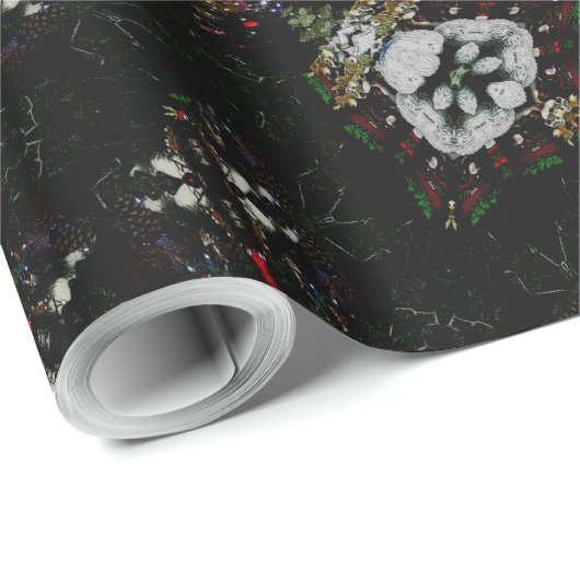 Kaleidoscoop Design Black Red Floral Pattern Cadeaupapier (Rol Hoek)
