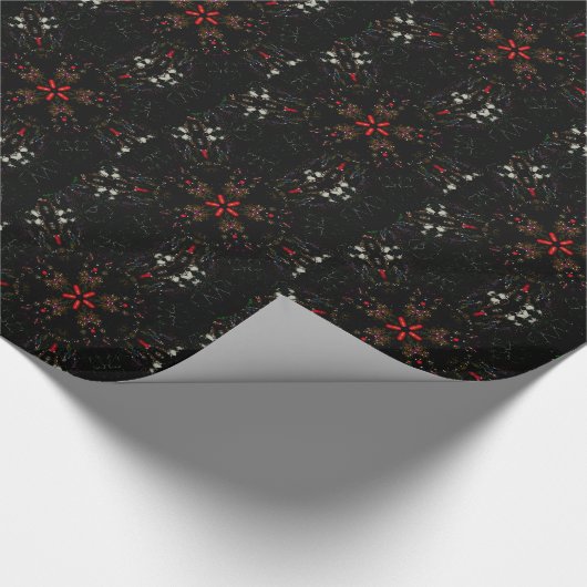 Kaleidoscoop Design Black Red Floral Pattern Cadeaupapier (Hoek)