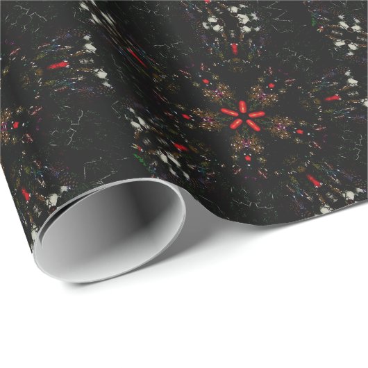 Kaleidoscoop Design Black Red Floral Pattern Cadeaupapier (Rol Hoek)