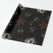 Kaleidoscoop Design Black Red Floral Pattern Cadeaupapier (Uitgerold)