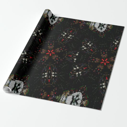 Kaleidoscoop Design Black Red Floral Pattern Cadeaupapier (Uitgerold)