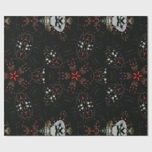 Kaleidoscoop Design Black Red Floral Pattern Cadeaupapier (Vlak)