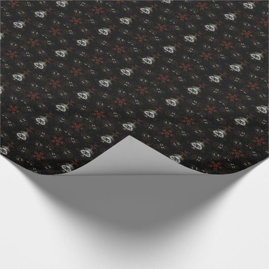 Kaleidoscoop Design Black Red Floral Pattern Cadeaupapier (Hoek)