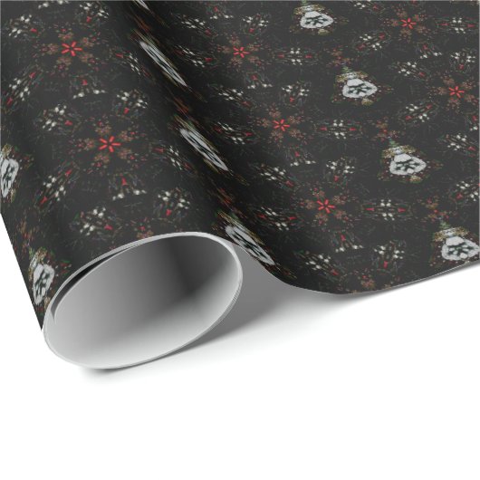 Kaleidoscoop Design Black Red Floral Pattern Cadeaupapier (Rol Hoek)