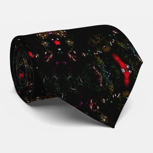 Kaleidoscoop Design Black Red Floral Pattern Stropdas (Opgerold)