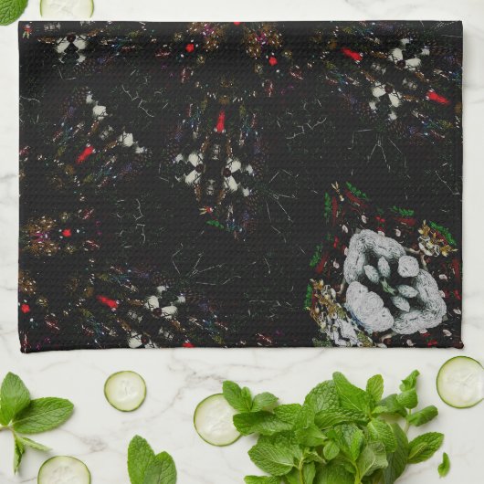 Kaleidoscoop Design Black Red Floral Pattern Theedoek (Gevouwen)