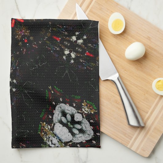 Kaleidoscoop Design Black Red Floral Pattern Theedoek (Quarter Fold)