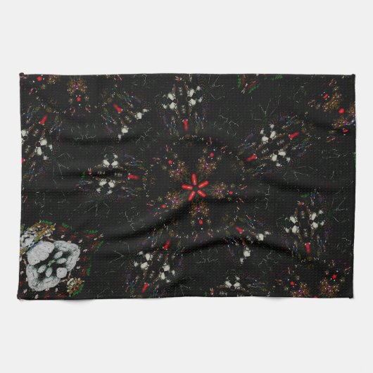 Kaleidoscoop Design Black Red Floral Pattern Theedoek (Horizontaal)