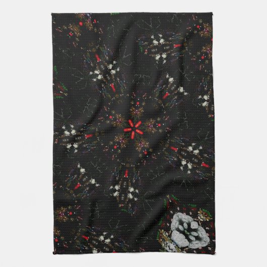 Kaleidoscoop Design Black Red Floral Pattern Theedoek (Verticaal)