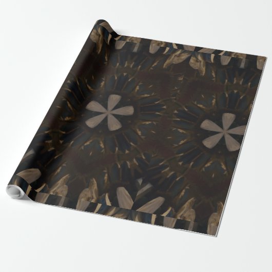 Kaleidoscoop Design Dark Brown Rustic Art Cadeaupapier (Uitgerold)