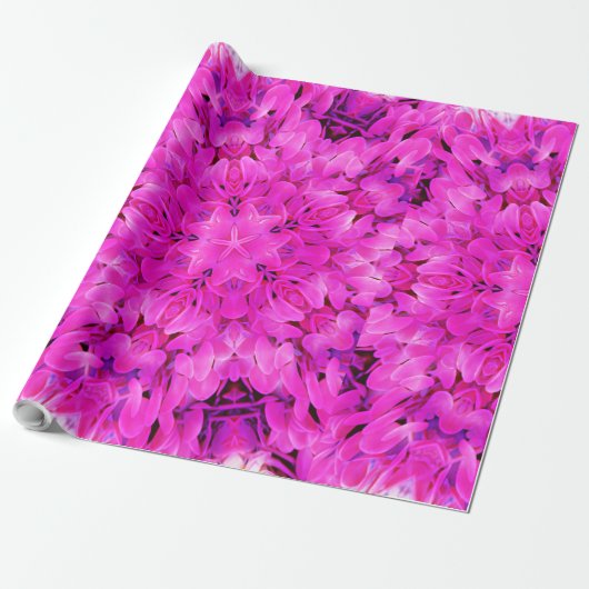 Kaleidoscoop Design Hot Pink Floral Art Cadeaupapier (Uitgerold)