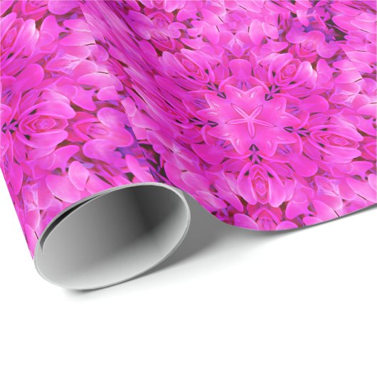 Kaleidoscoop Design Hot Pink Floral Art Cadeaupapier (Rol Hoek)