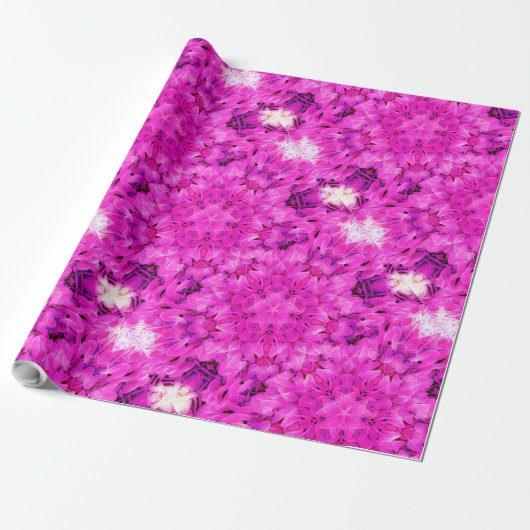 Kaleidoscoop Design Hot Pink Floral Art Cadeaupapier (Uitgerold)