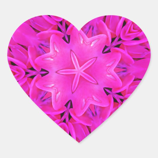 Kaleidoscoop Design Hot Pink Floral Art Hart Sticker (Voorkant)