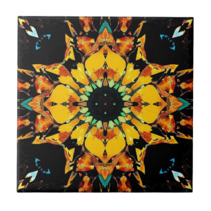 Kaleidoscoop Dromen: Een Abstracte Zonnebloem Tegeltje