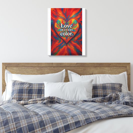 Kaleidoscoop Hart Canvas | Regenboog Abstracte Lie Afdruk (Insitu (Slaapkamer))