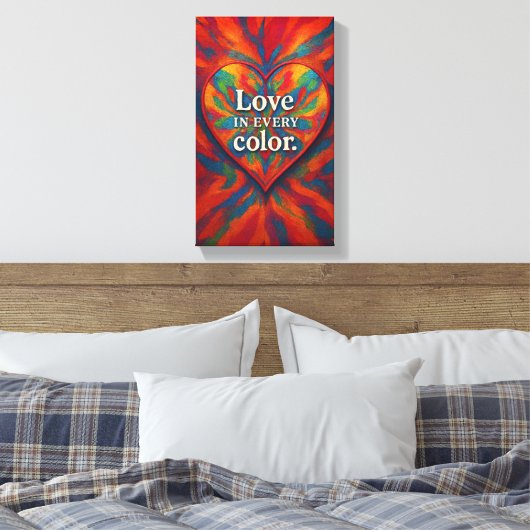 Kaleidoscoop Hart Canvas | Regenboog Abstracte Lie Afdruk (Insitu (Slaapkamer))
