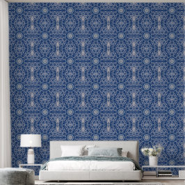 Kaleidoscoop Helderblauw, Wit, Enkele Ster Behang