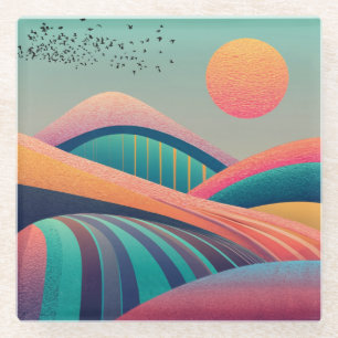 Kaleidoscoop heuvellandschap glazen onderzetter