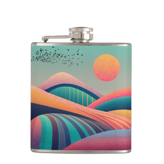 Kaleidoscoop heuvellandschap heupfles (Voorkant)