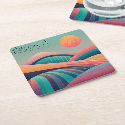 Kaleidoscoop heuvellandschap kartonnen onderzetters (Schuin)