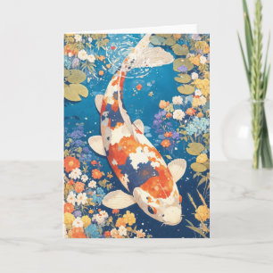 Kaleidoscoop Koi zwemmend in bloemrijk water Kaart