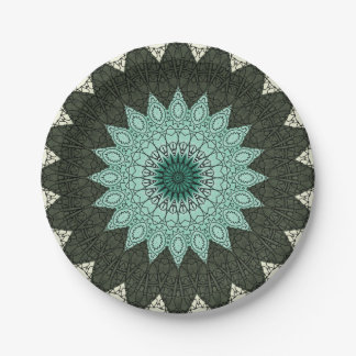 Kaleidoscoop Mandala in Groen en Blauw Papieren Bordje