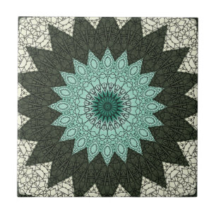 Kaleidoscoop Mandala in Groen en Blauw Tegeltje