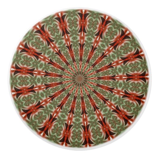 Kaleidoscoop Mandala keramische knop in rood en gr (Voorkant)