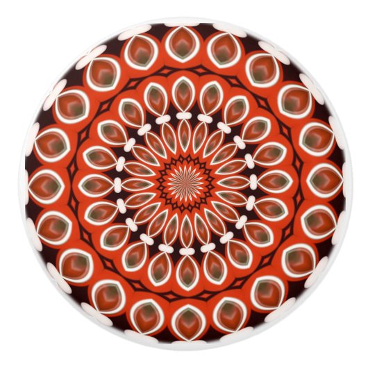 Kaleidoscoop Mandala keramische knop in rood zwart (Voorkant)