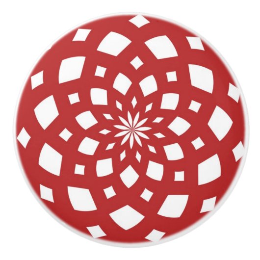 Kaleidoscoop Mandala keramische knop rood wit (Voorkant)