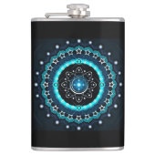 Kaleidoscoop Mandala met zwarte achtergrond Heupfles (Voorkant)