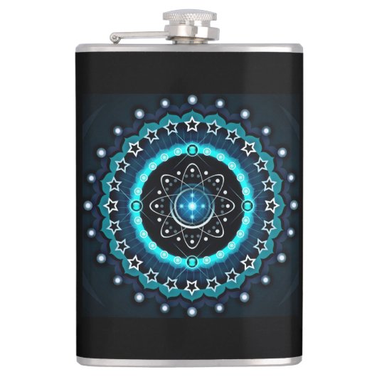 Kaleidoscoop Mandala met zwarte achtergrond Heupfles (Voorkant)