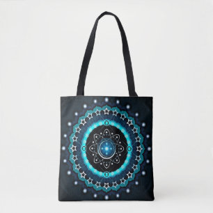 Kaleidoscoop Mandala met zwarte achtergrond Tote Bag