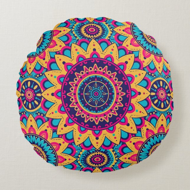 Kaleidoscoop Mandala Symfonie Ronde Kussen (Voorkant)