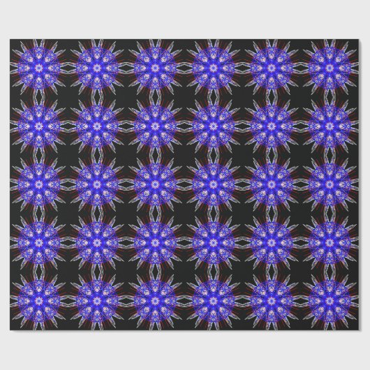 kaleidoscoop mandala zwart rood wit blauw cadeaupapier (Vlak)