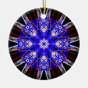 kaleidoscoop mandala zwart rood wit blauw keramisch ornament