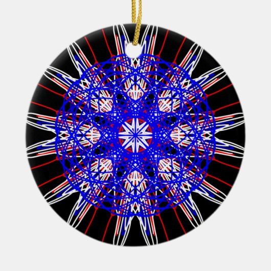 kaleidoscoop mandala zwart rood wit blauw keramisch ornament (Voorkant)