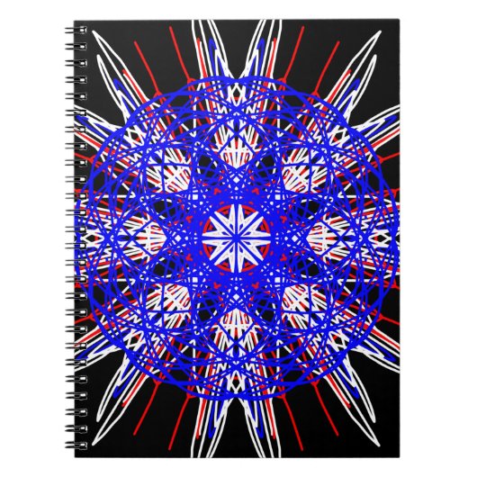 kaleidoscoop mandala zwart rood wit blauw notitieboek (Voorkant)
