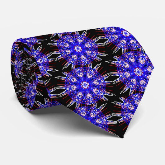 kaleidoscoop mandala zwart rood wit blauw stropdas (Opgerold)