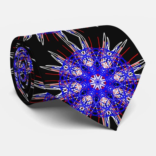 kaleidoscoop mandala zwart rood wit blauw stropdas (Opgerold)