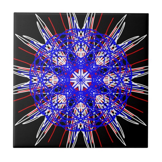 kaleidoscoop mandala zwart rood wit blauw tegeltje (Voorkant)