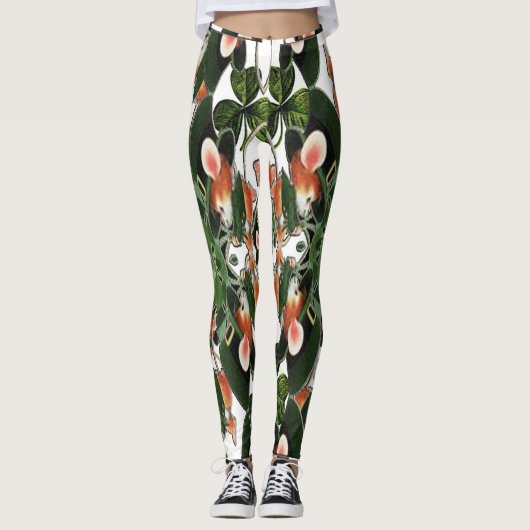 Kaleidoscoop Muis in Klaver St Patrick's Day Leggings (Voorkant)