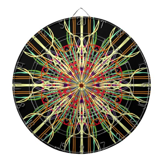 Kaleidoscoop oranje gele zwarte blauwe bloem dartbord (Voorkant)