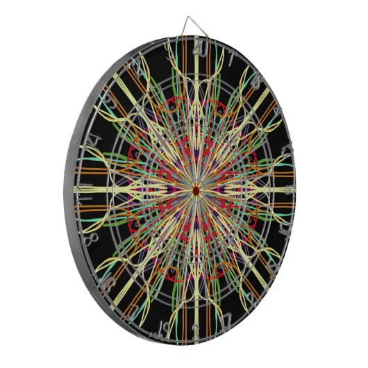 Kaleidoscoop oranje gele zwarte blauwe bloem dartbord (Voorkant Links)