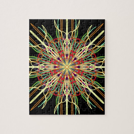 Kaleidoscoop oranje gele zwarte blauwe bloem legpuzzel (Verticaal)